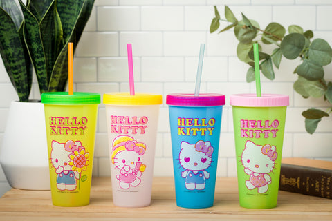 Gift-ready Silver Buffalo Hello Kitty tumbler set for fans.