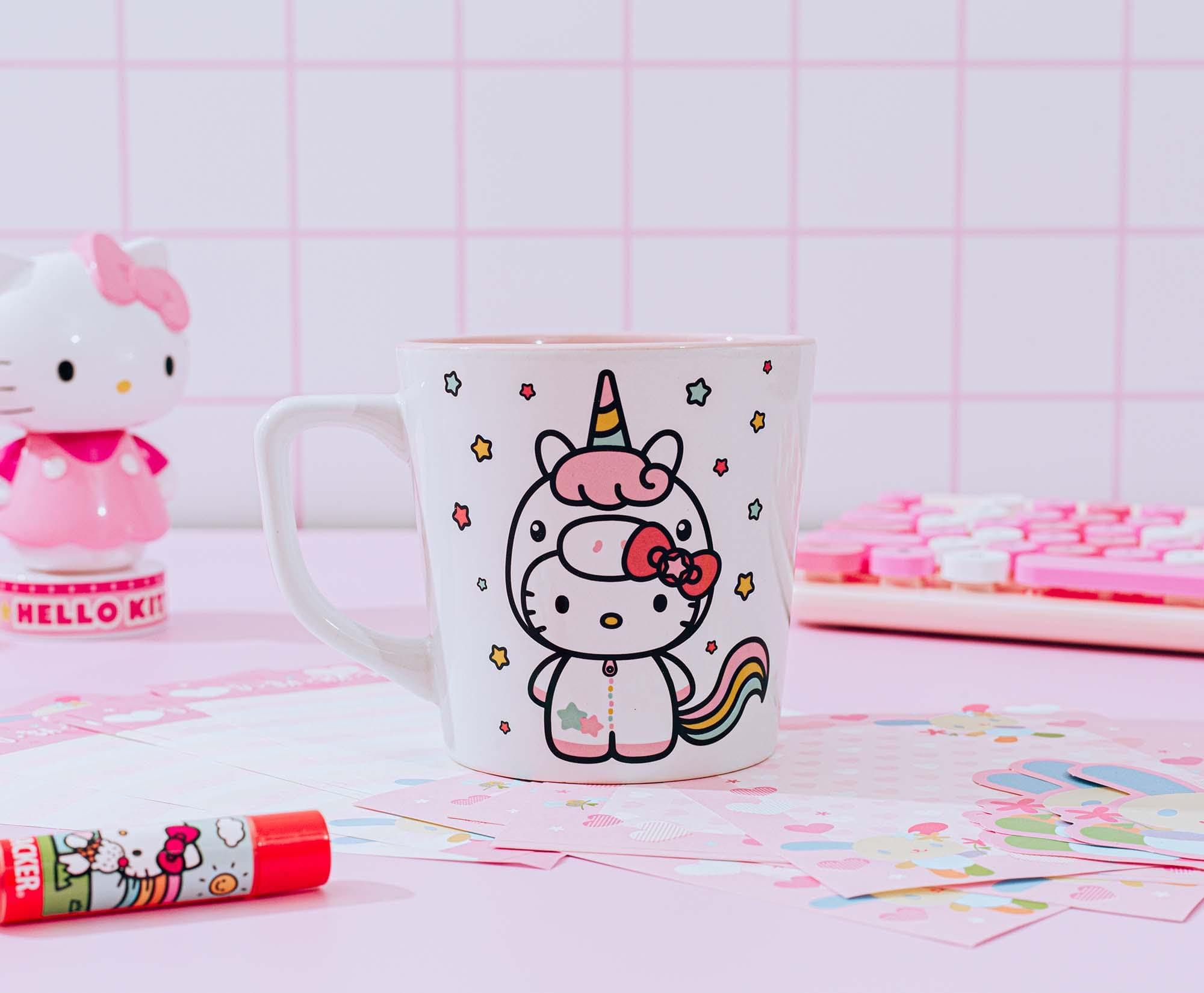 Silver Buffalo Hello Kitty Unicorn mug with pastel rainbow mane enhances latte rituals.