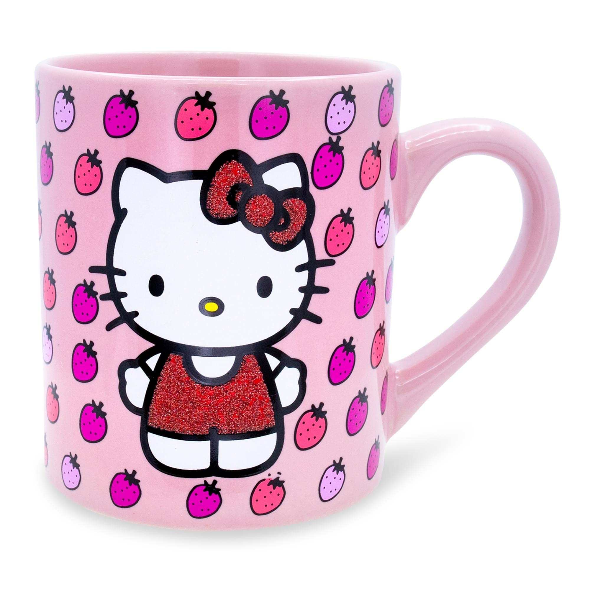Silver Buffalo Hello Kitty mug with red glitter dress; 14oz, perfect for morning coffee
