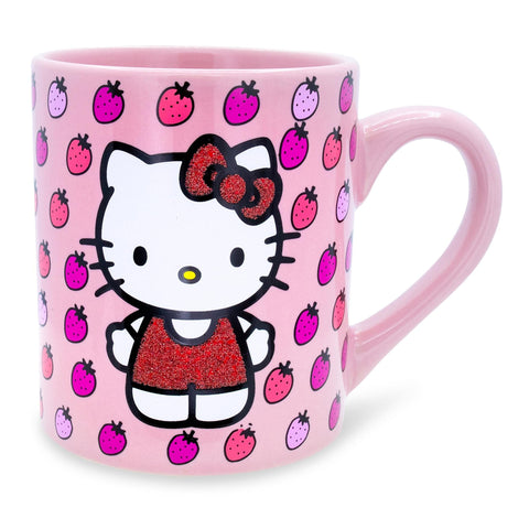 Silver Buffalo Hello Kitty mug with red glitter dress; 14oz, perfect for morning coffee