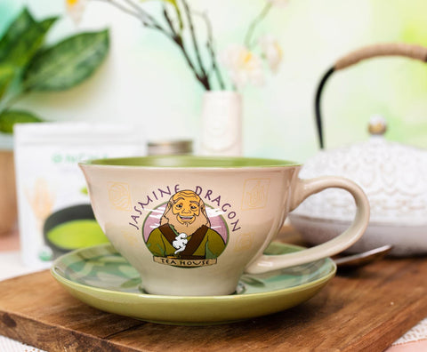 Silver Buffalo Jasmine Dragon saucer featuring White Lotus motif.