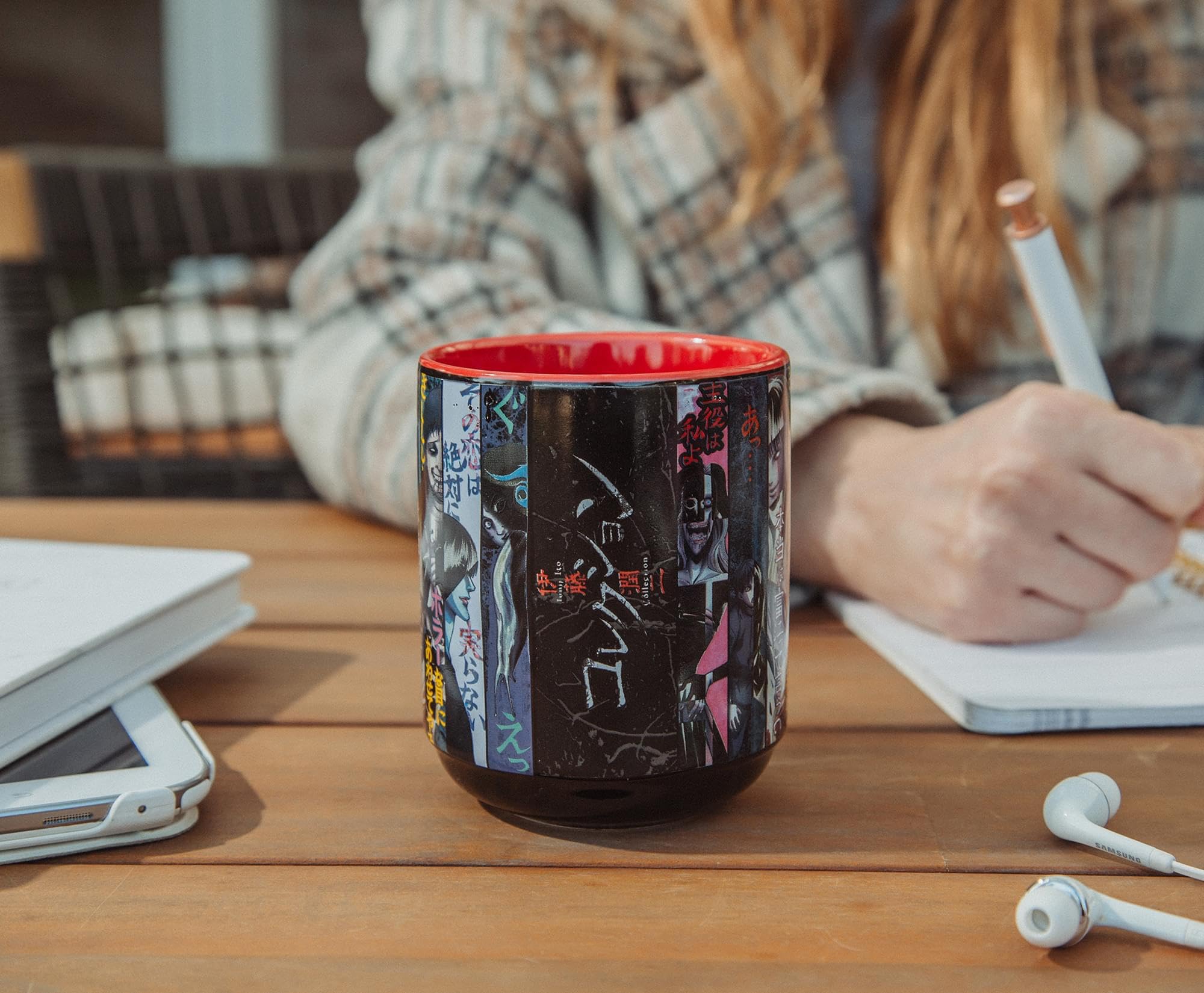 Silver Buffalo Junji Ito teacup with no handle offers hands-on sipping experiences.