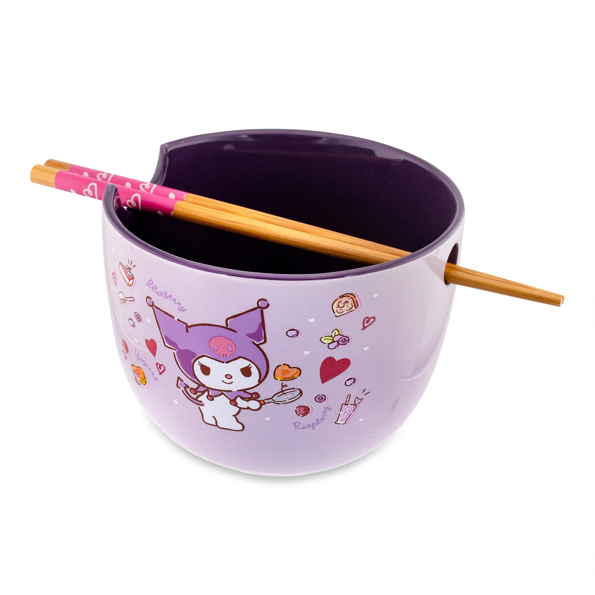 Silver Buffalo Kuromi ceramic spoon with bowl for a complete mealtime ritual.