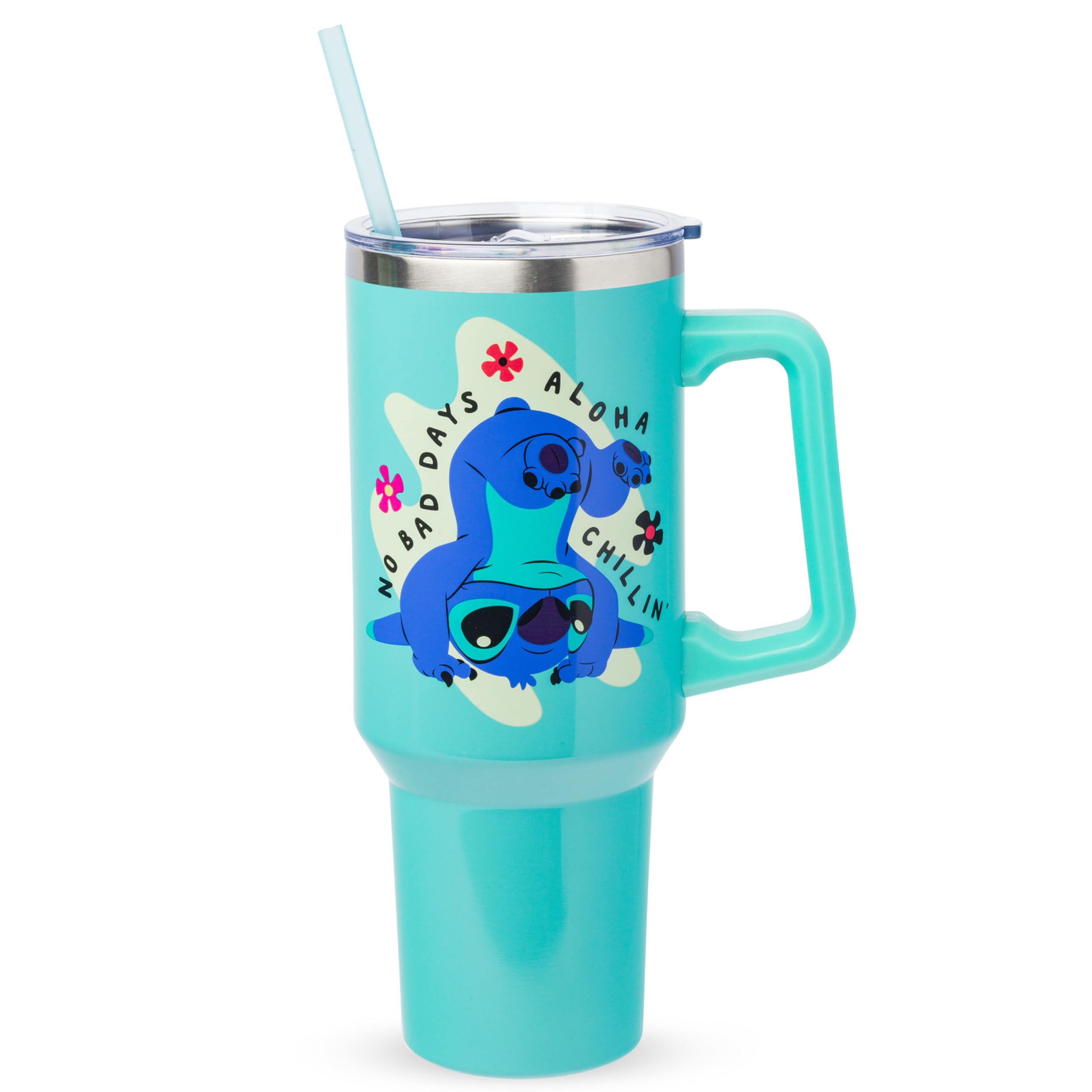 Silver Buffalo Lilo Stitch aloha handstand tumbler with Disney artwork for on-the-go hydration.