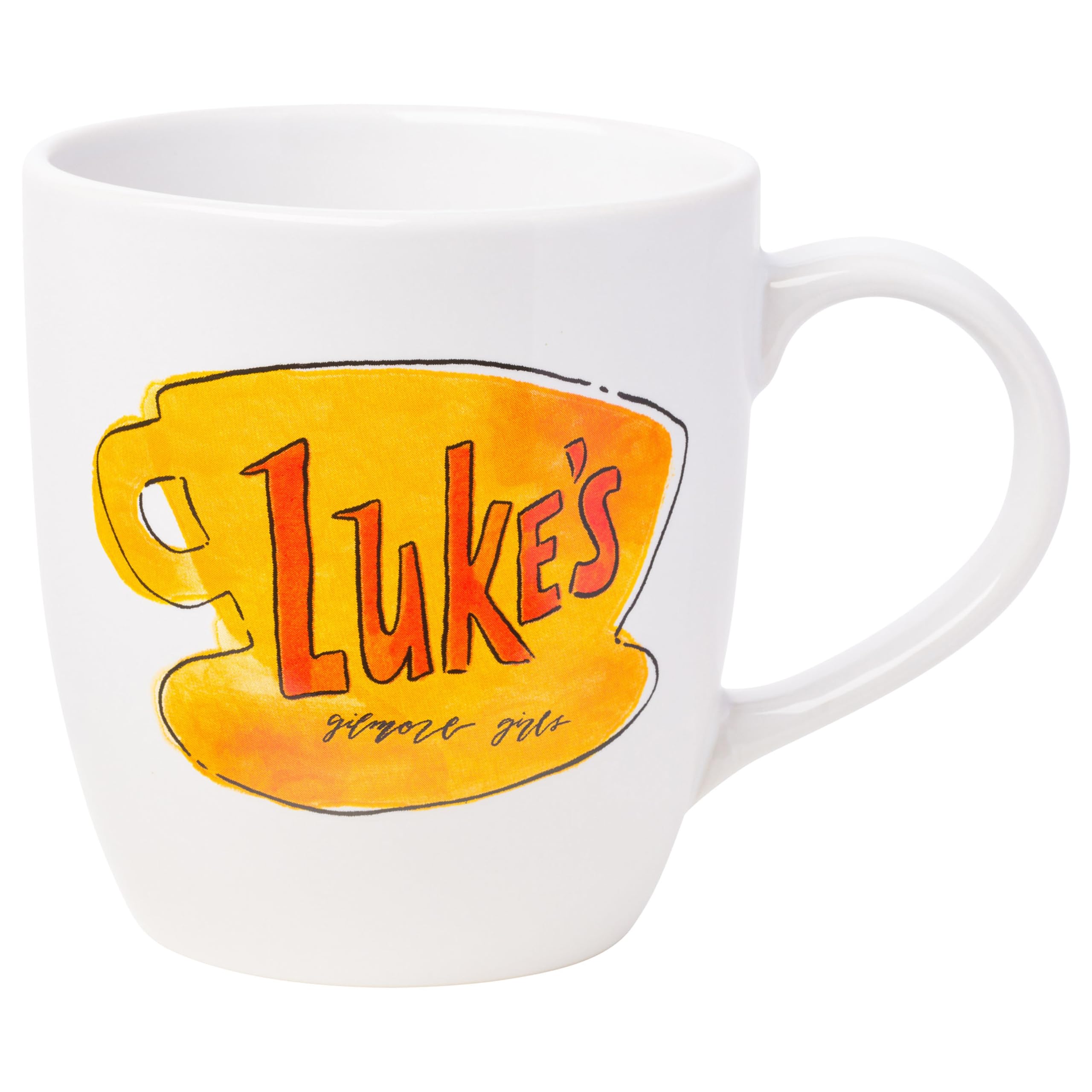 Silver Buffalo Luke's Diner mug with logo, ideal for morning coffee.