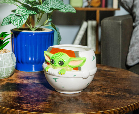 Silver Buffalo Mandalorian Baby Yoda mug close-up portrait for fans