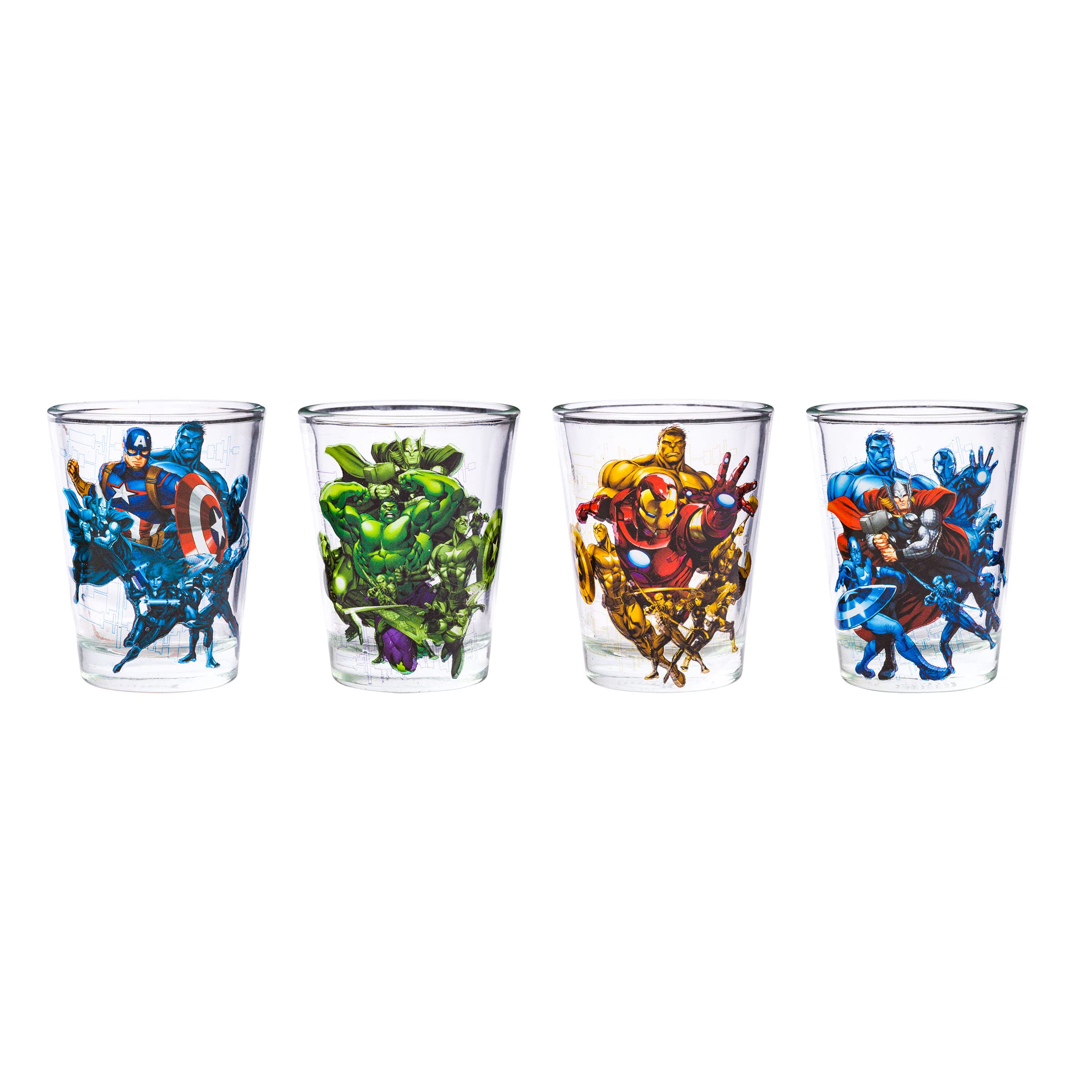 Silver Buffalo Marvel Avengers party glass set enhances game nights