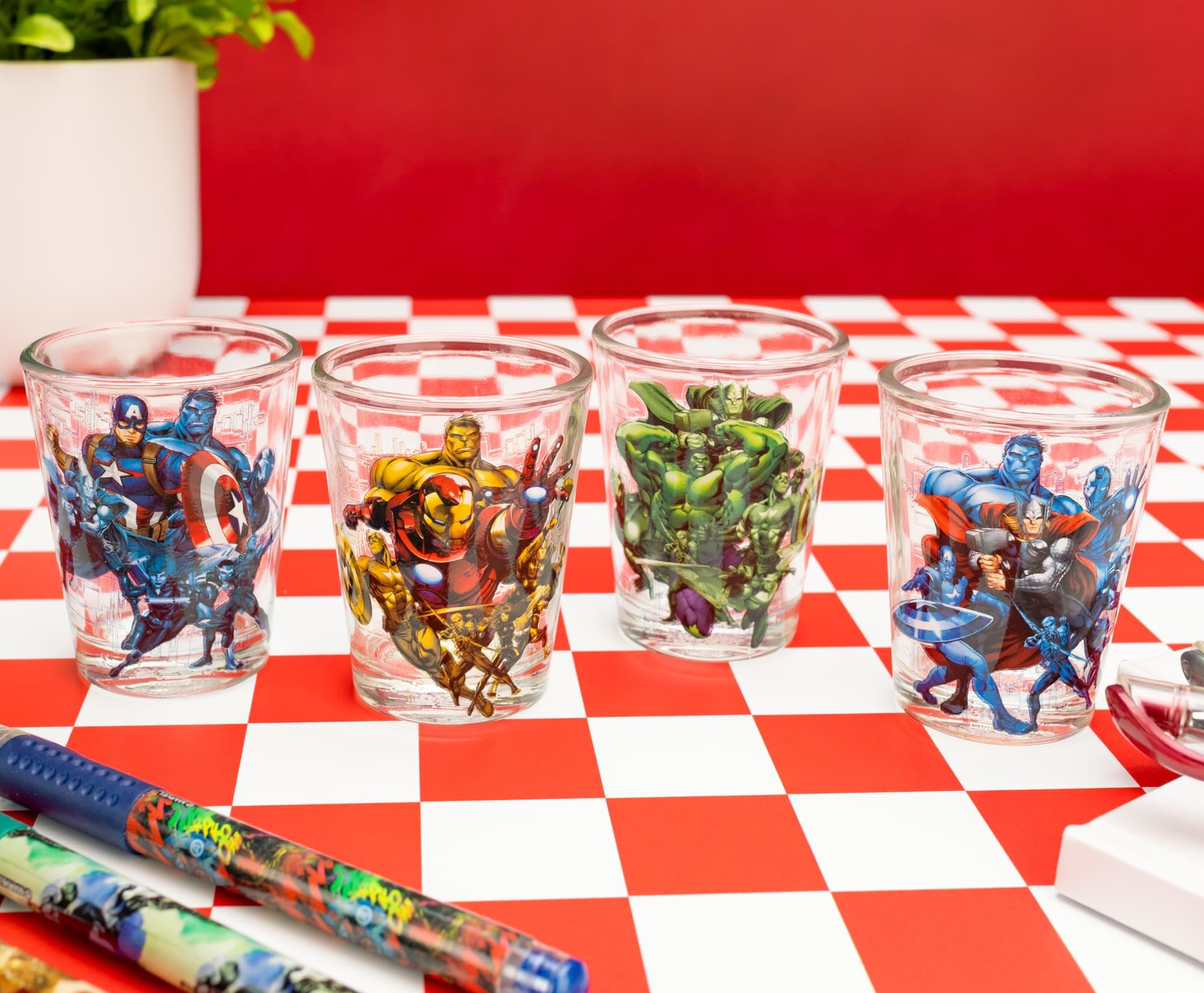Silver Buffalo Marvel Avengers 4-pack mini glasses ideal for sharing