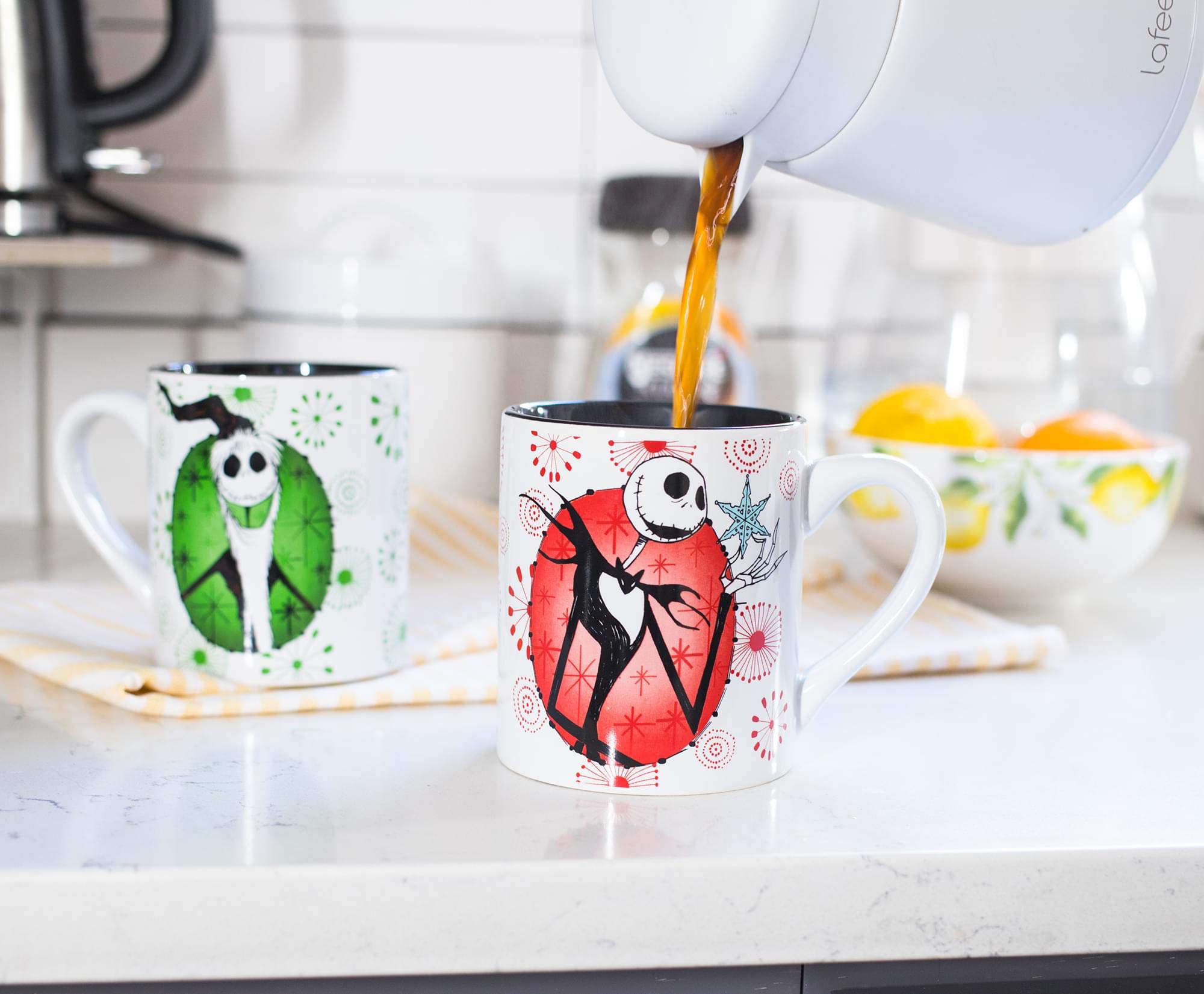 Silver Buffalo Nightmare Before Christmas mug highlighting an easy-grip handle for easy sipping