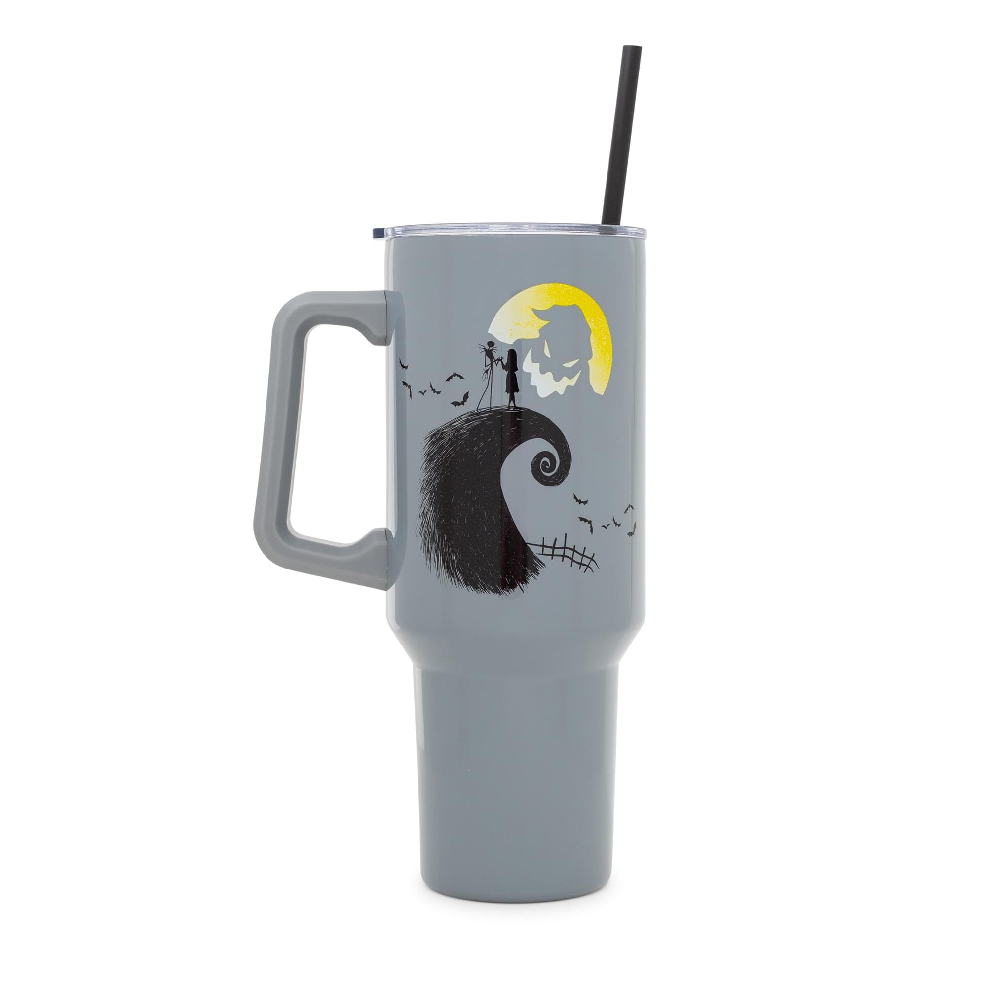 Silver Buffalo tumbler gray body with black straw for everyday hydration.
