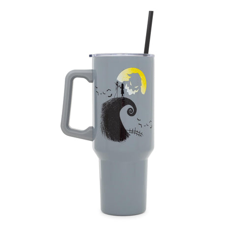 Silver Buffalo tumbler gray body with black straw for everyday hydration.