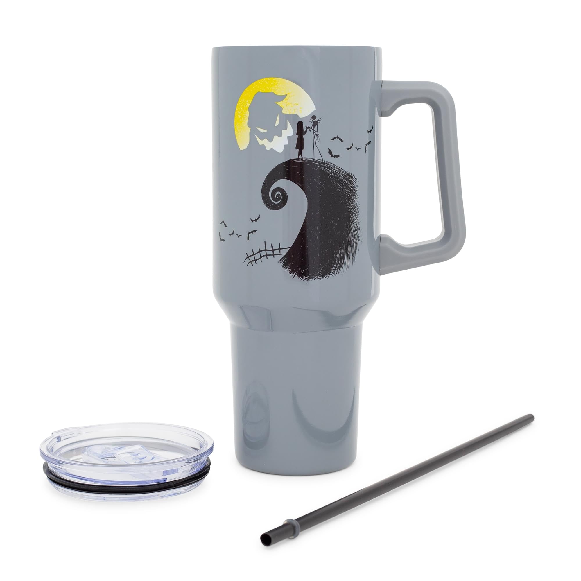 Silver Buffalo tumbler with secure lid and straw supports convenient travel.