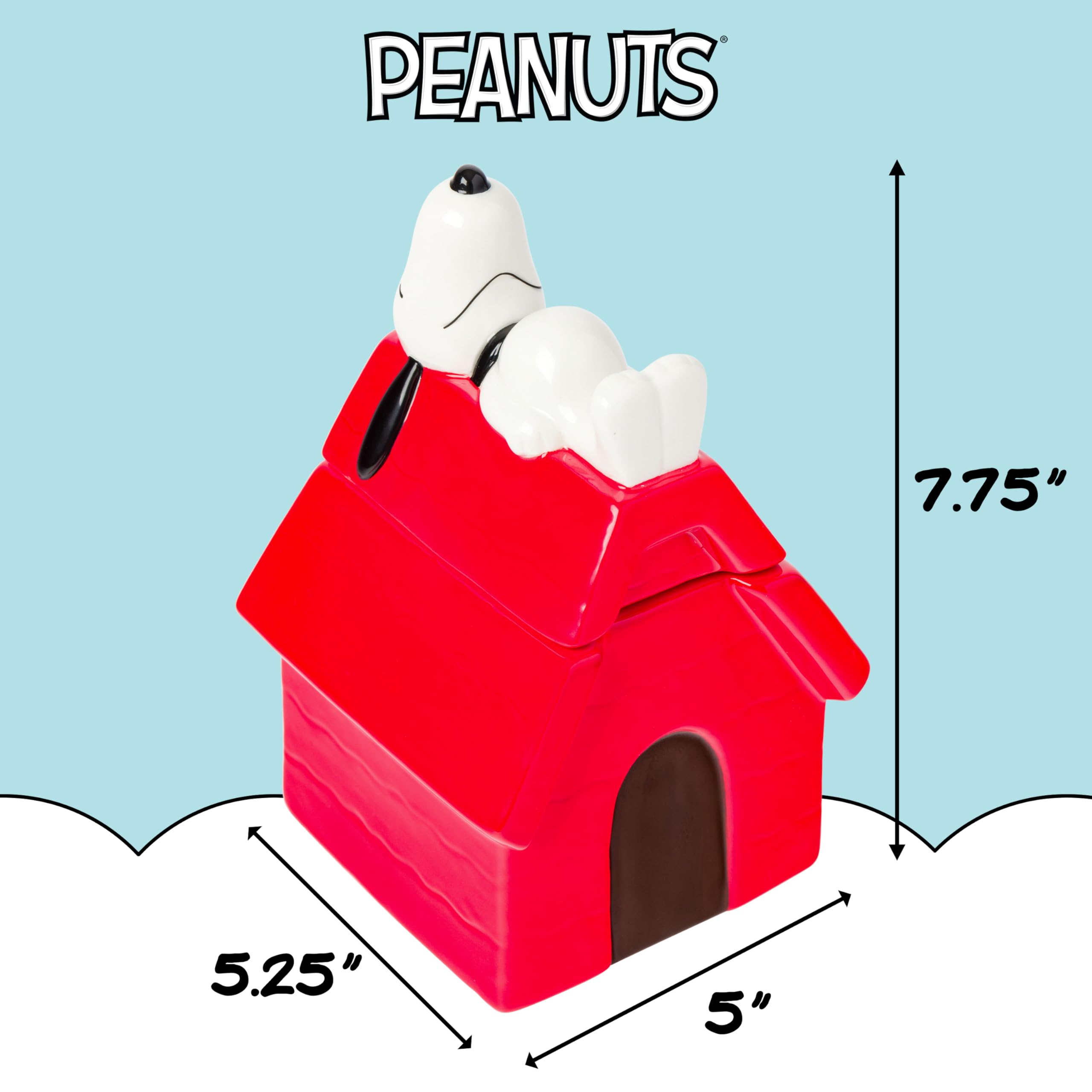 Silver Buffalo Peanuts cookie jar Snoopy house front view; ideal for snacks and display.