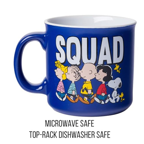 Close-up of Peanuts Squad characters print on the mug for collectors.