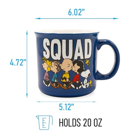 Silver Buffalo Peanuts Squad mug side view showcasing vibrant character artwork for daily sipping.
