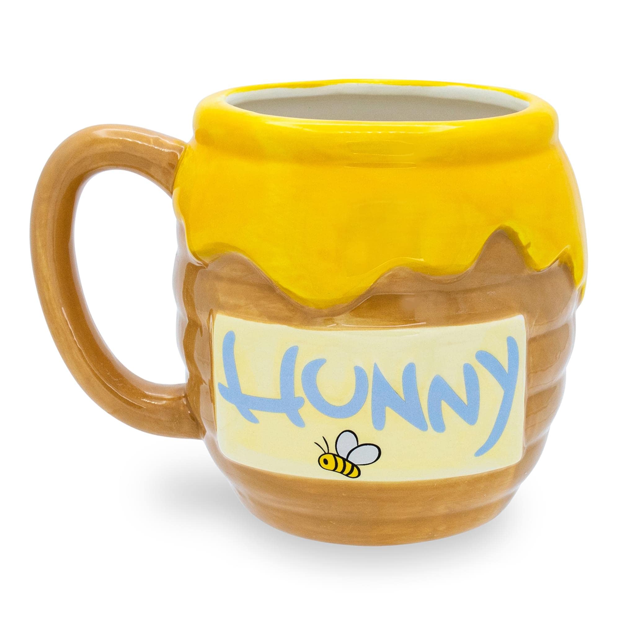 Silver Buffalo Pooh face front detail for nostalgic display and sipping.