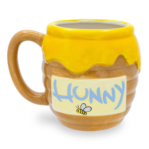 Silver Buffalo Pooh face front detail for nostalgic display and sipping.