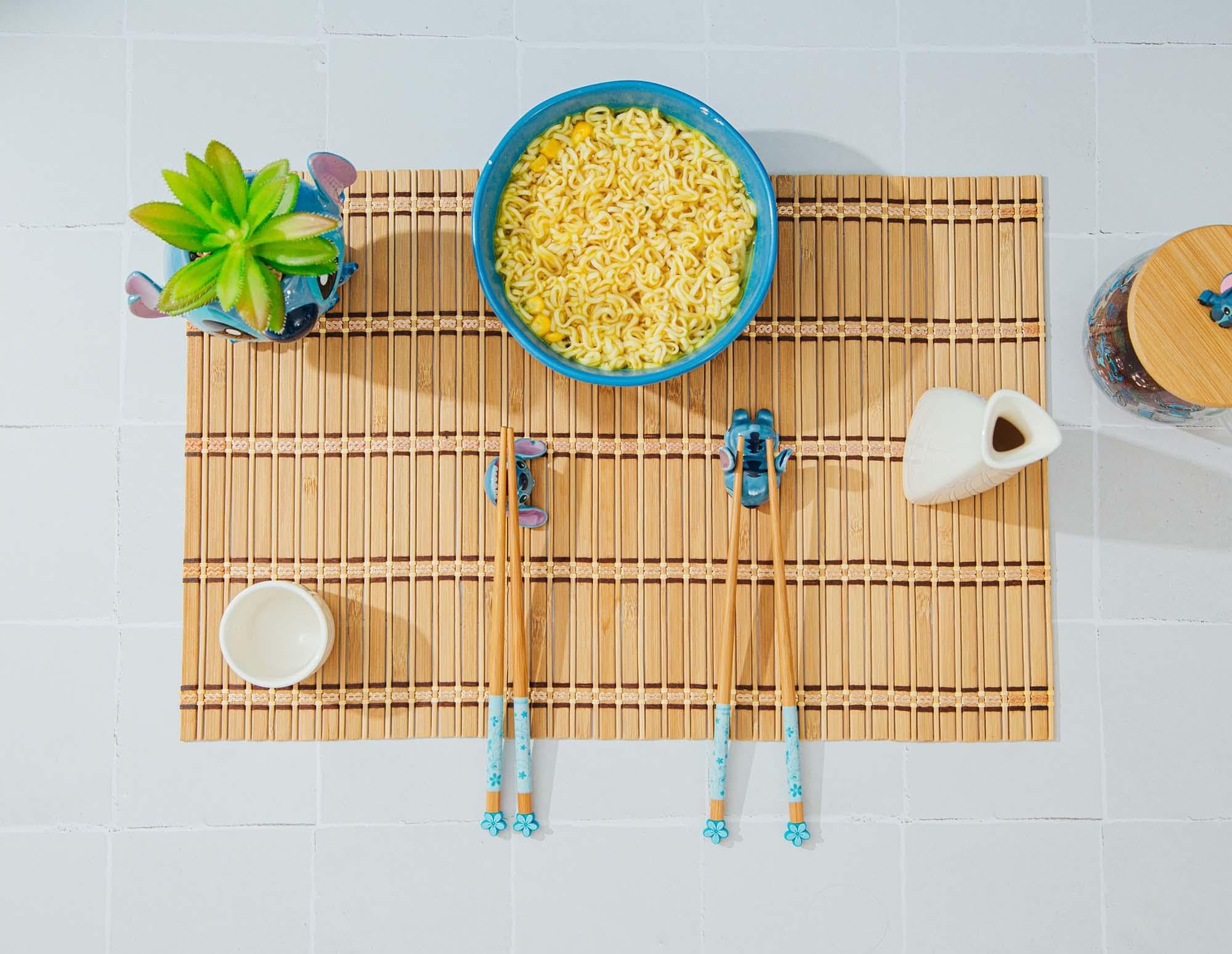 Silver Buffalo ramen and sushi dining setup with durable wooden chopsticks.