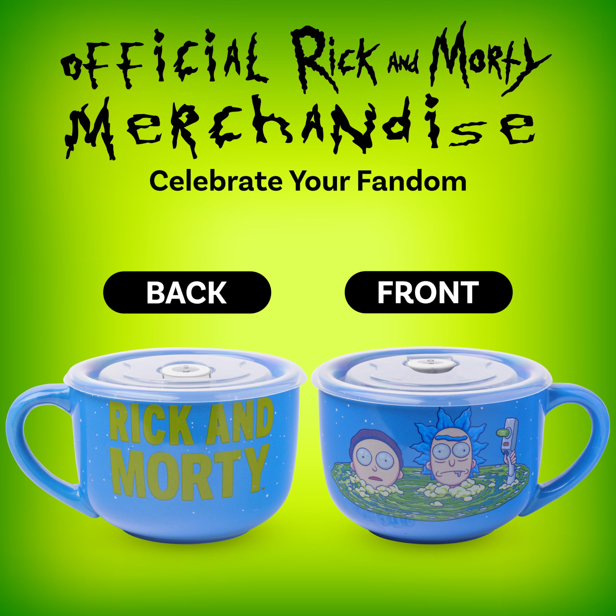 Silver Buffalo Rick and Morty mug closeup shows vented lid for heat retention