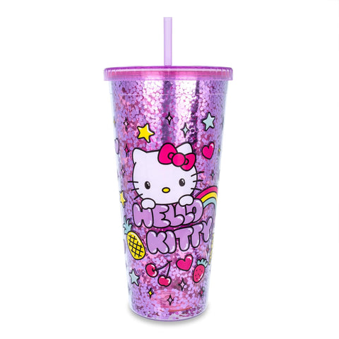 Silver Buffalo Hello Kitty cup lid and straw for spill-resistant sipping on the go.