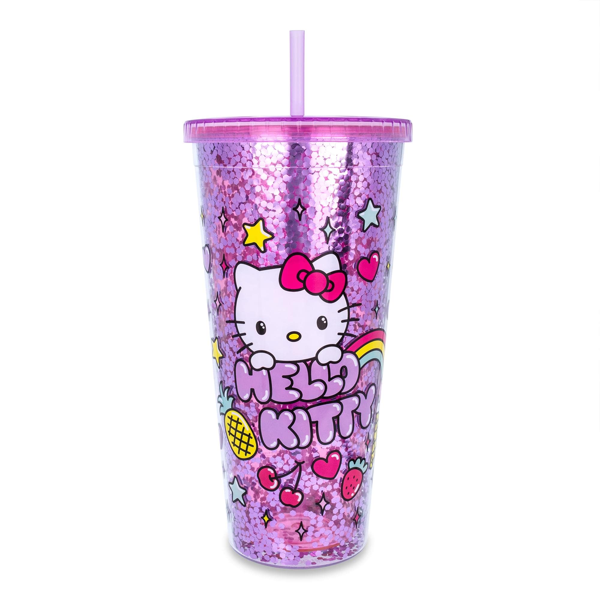 Silver Buffalo Sanrio Hello Kitty rainbow confetti cup with bold design for daily hydration.