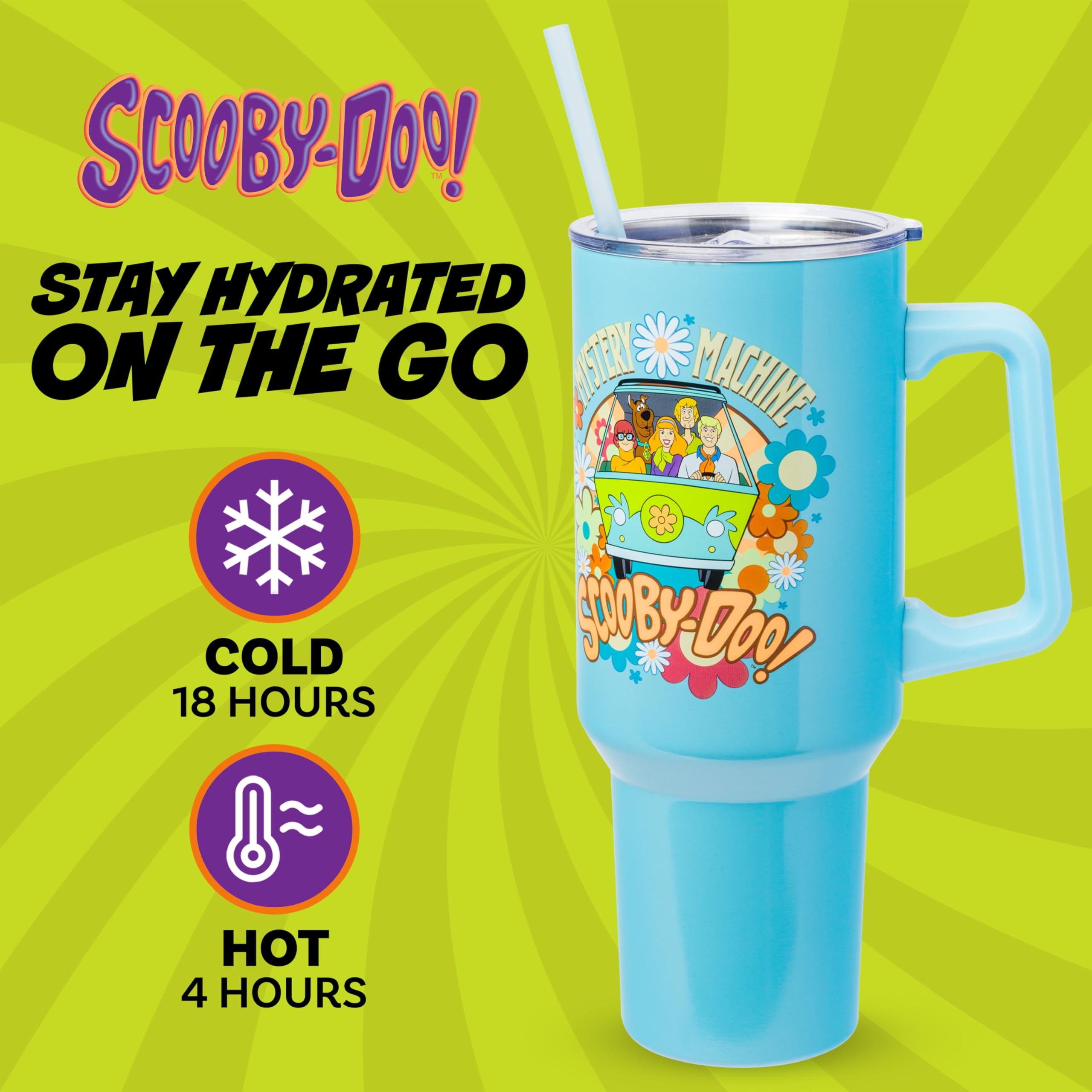 Silver Buffalo Scooby-Doo Mystery Machine tumbler group shot showcases the iconic design for fans.