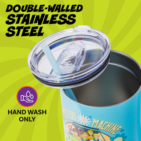 Silver Buffalo Scooby-Doo Mystery Machine tumbler lid and straw for mess-free sipping.