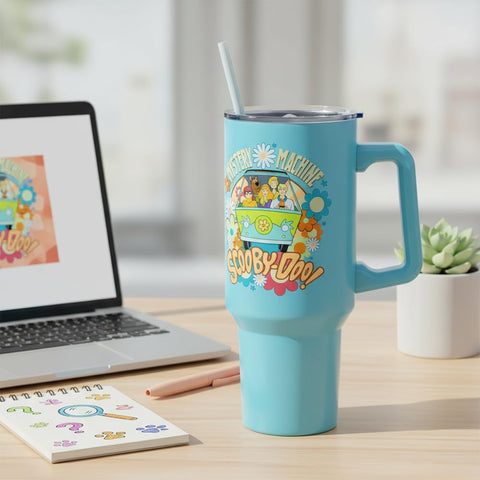 Silver Buffalo Scooby-Doo Mystery Machine tumbler official licensed merchandise for fans.