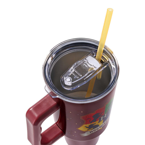 Silver Buffalo lid and straw highlight secure sealing and reusable design.