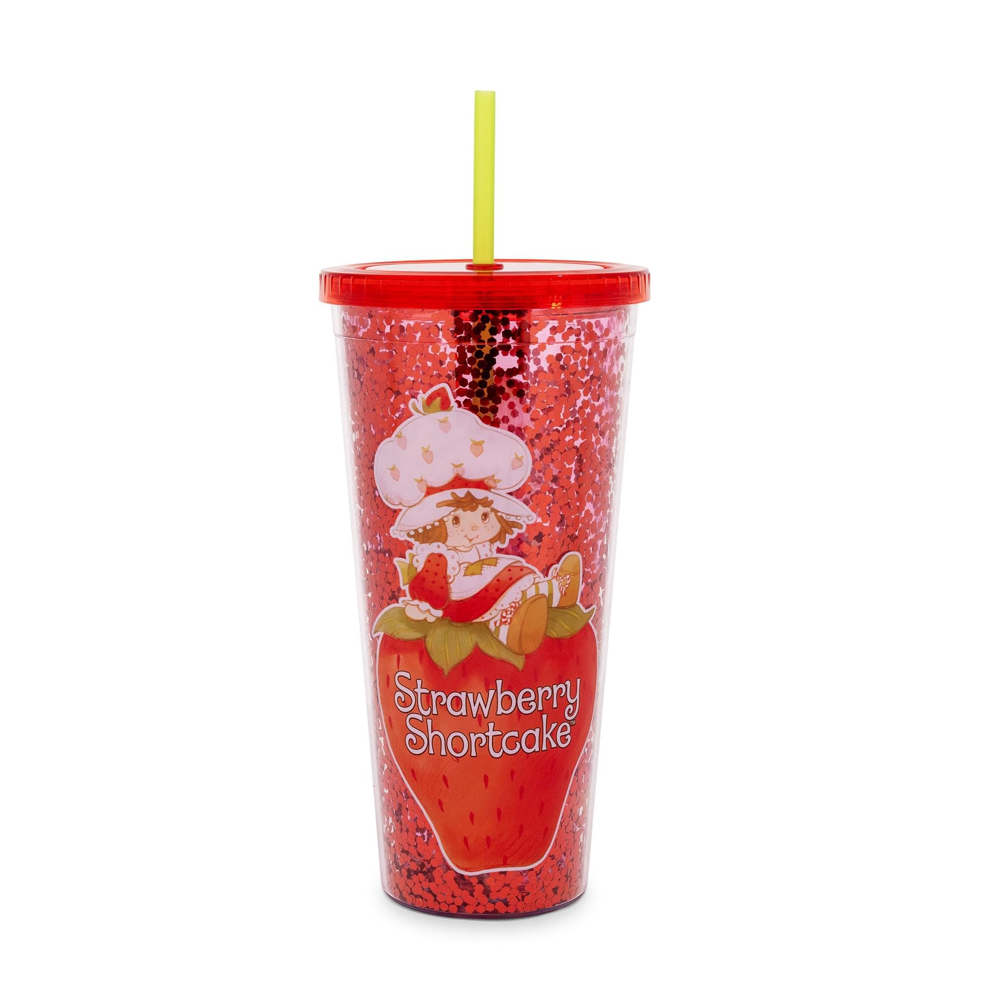 Silver Buffalo Strawberry Shortcake Confetti Cup top view, 32oz capacity for on-the-go hydration.
