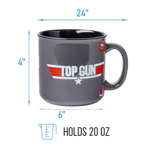 Silver Buffalo Top Gun Maverick 20oz mug back logo, bold display for desk or shelf.