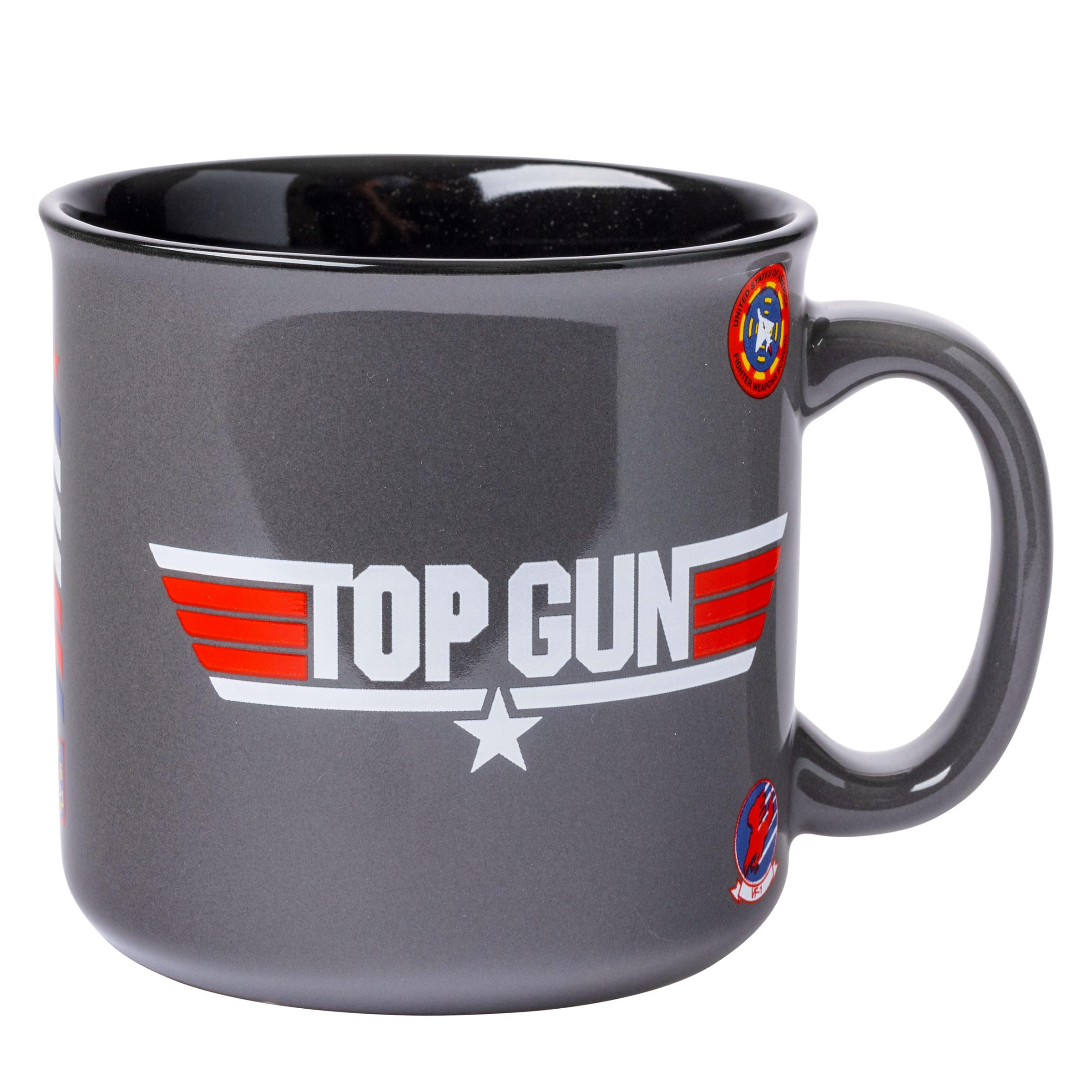 Silver Buffalo Top Gun Maverick 20oz mug front logo, ideal for daily coffee rituals.