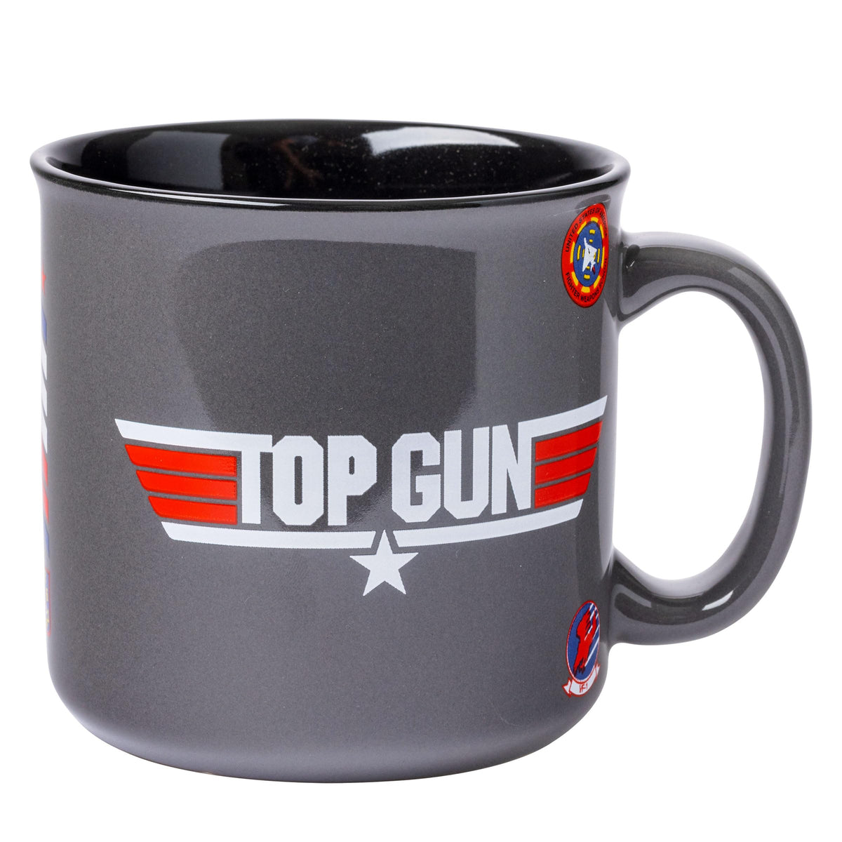 Silver Buffalo Top Gun Maverick 20oz mug front logo, ideal for daily coffee rituals.