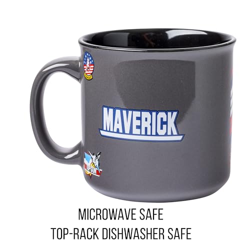 Silver Buffalo Top Gun Maverick 20oz mug handle view, comfortable grip for long sips.