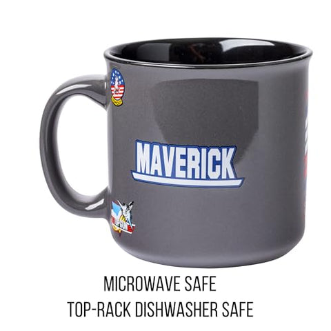 Silver Buffalo Top Gun Maverick 20oz mug handle view, comfortable grip for long sips.
