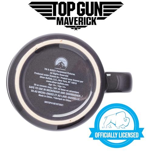 Silver Buffalo Top Gun Maverick 20oz mug in use, suits hot and cold beverages alike.