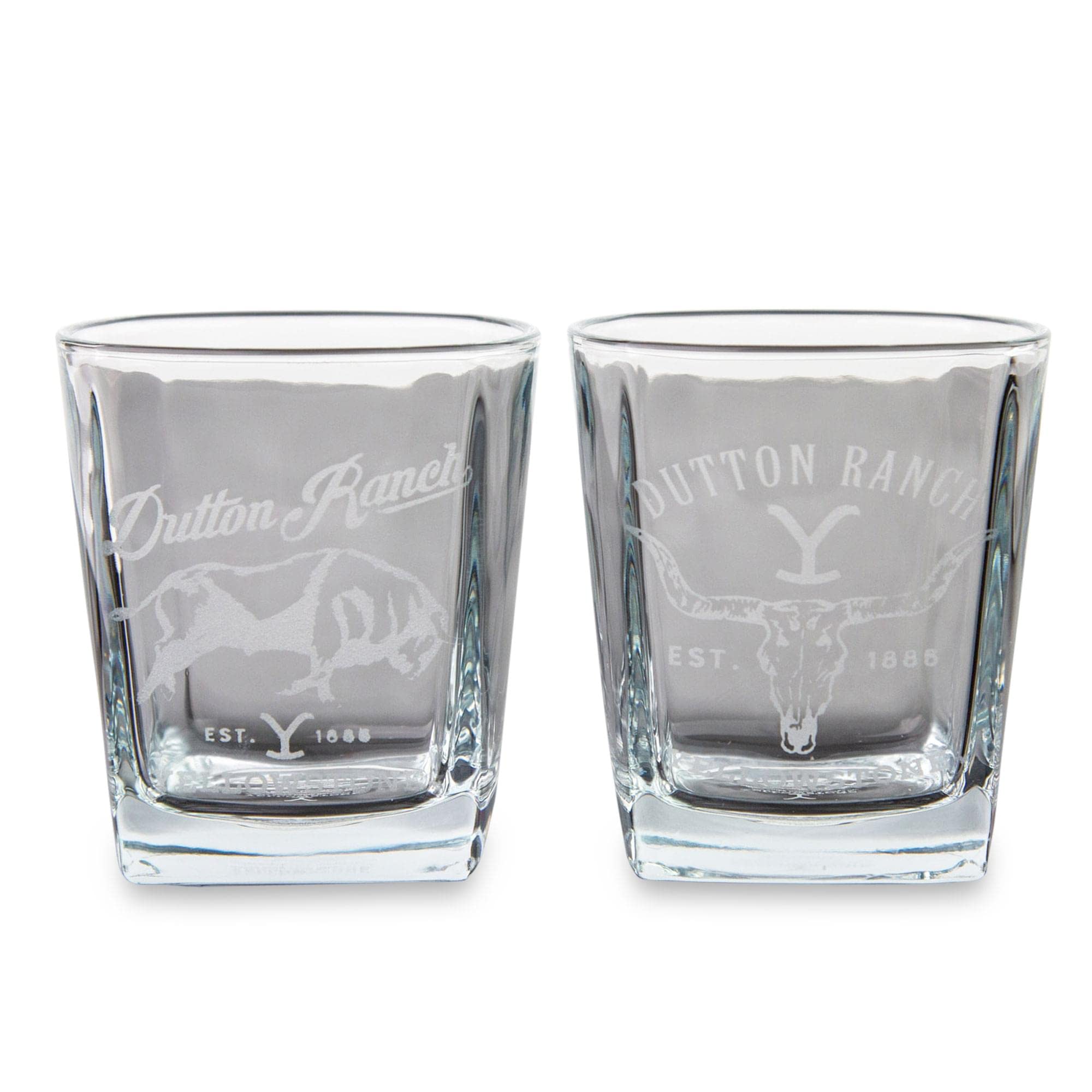 Silver Buffalo Yellowstone Dutton Ranch glass design showcases rugged, rustic style for home bars.