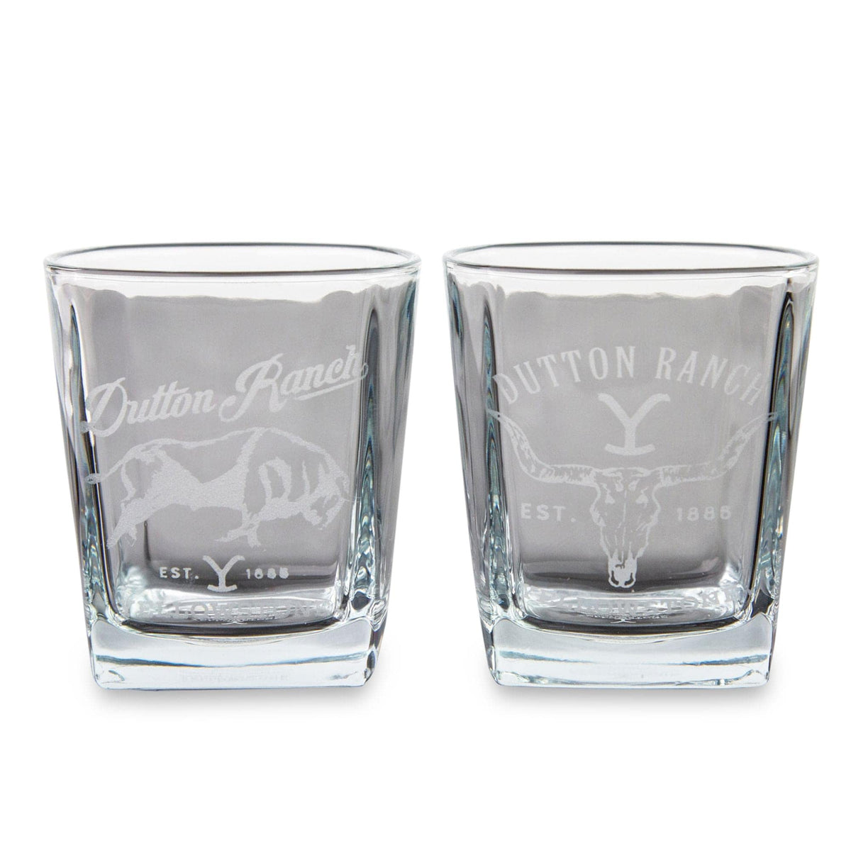 Silver Buffalo Yellowstone Dutton Ranch glass design showcases rugged, rustic style for home bars.