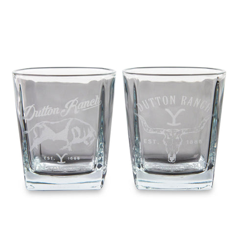 Silver Buffalo Yellowstone Dutton Ranch glass design showcases rugged, rustic style for home bars.