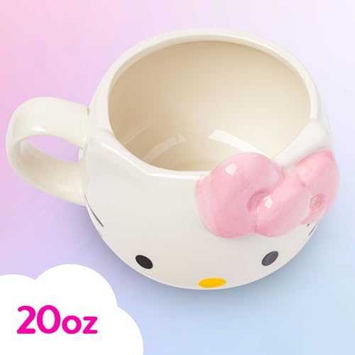 Silver Buffalo Hello Kitty mug close-up with sculpted face.