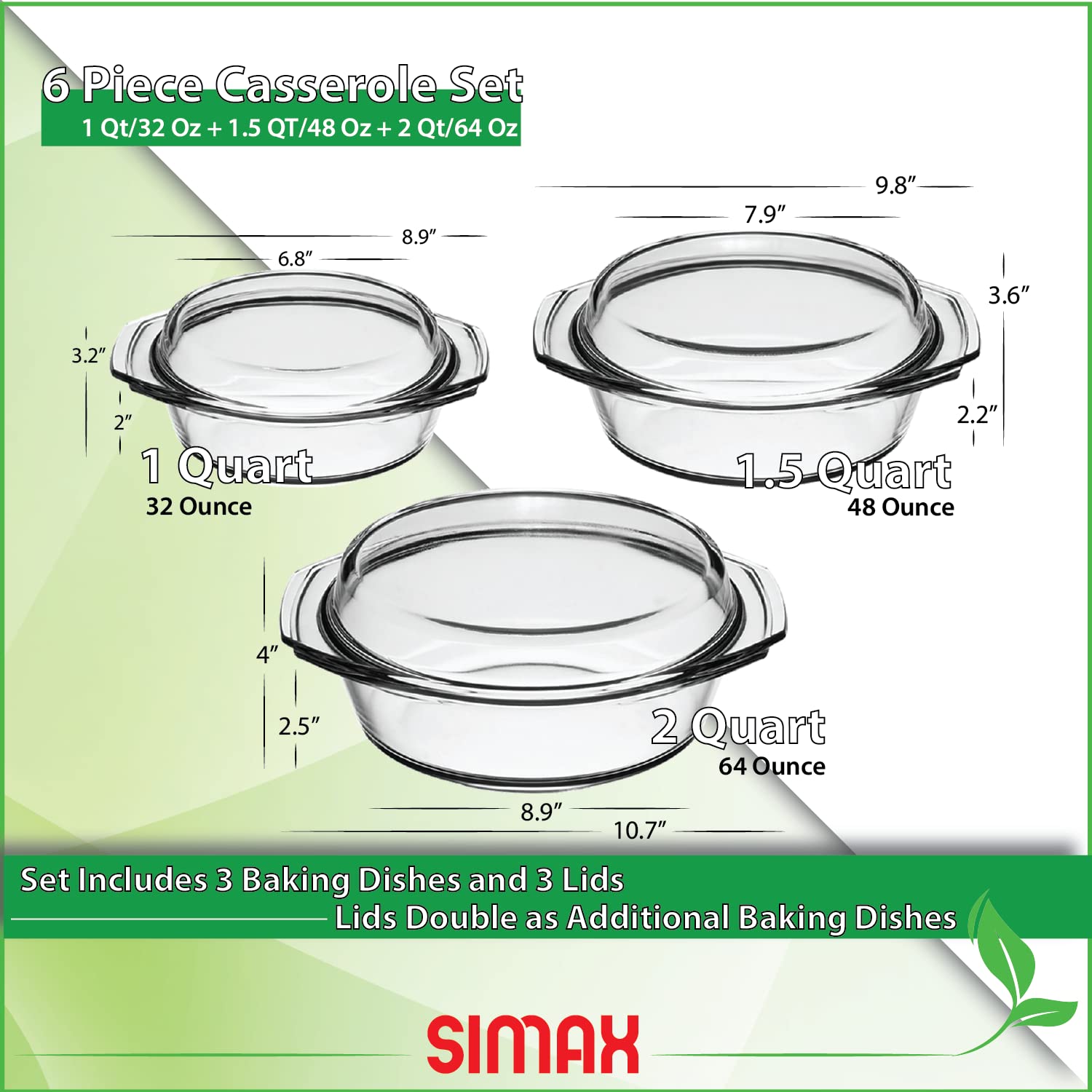 SIMAX 1-5qt casserole with tight-fitting lid for moisture retention.