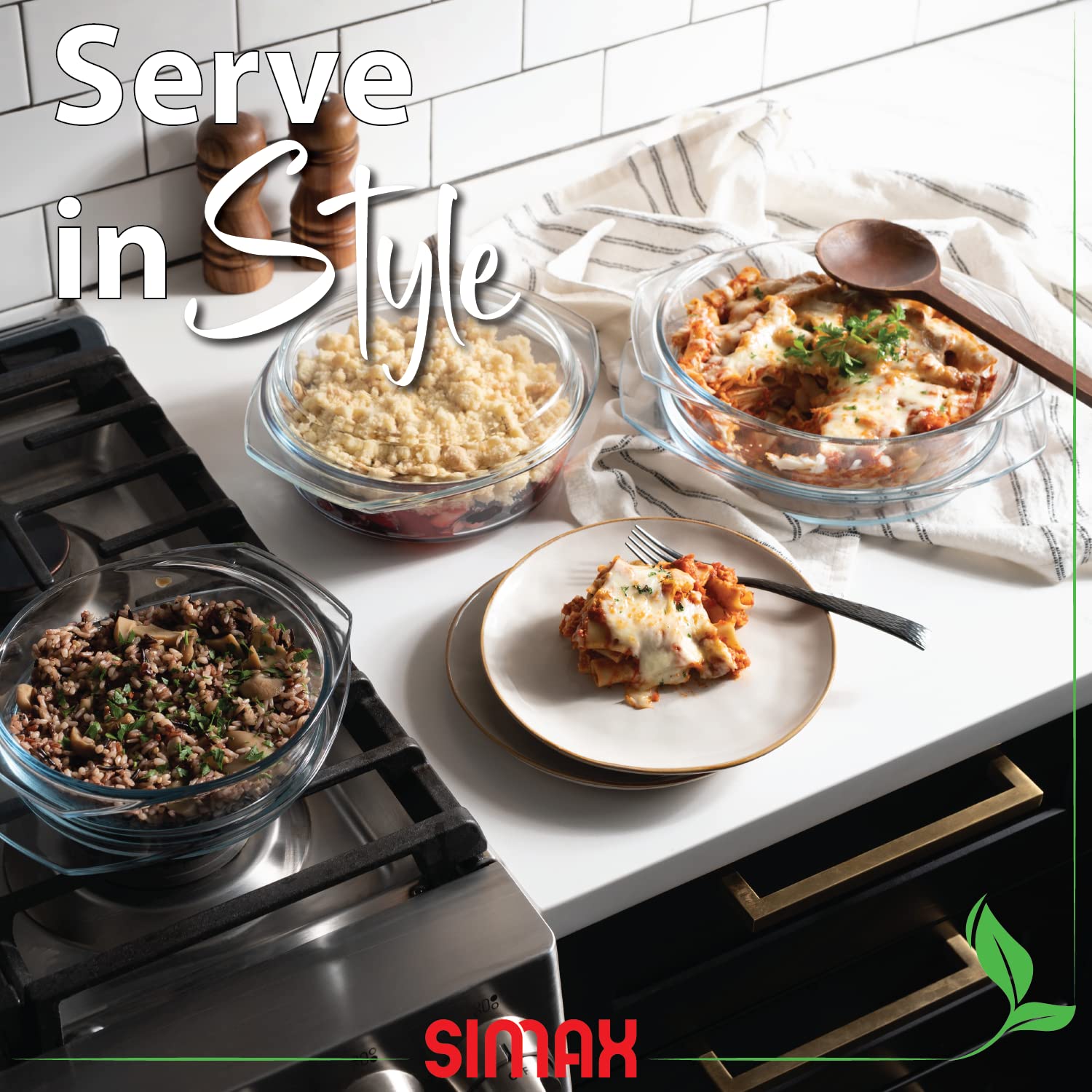 SIMAX 2qt casserole in fridge demonstrates safe storage and stackability.