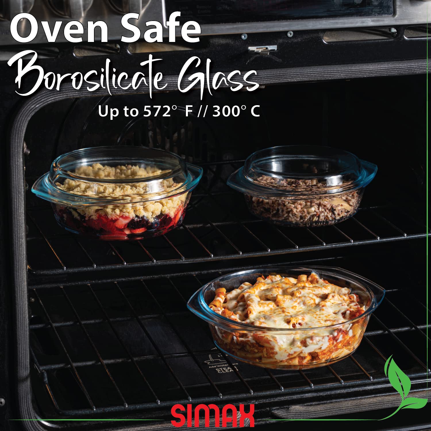 SIMAX casserole dish in microwave reheating demonstrates heat-safe versatility.