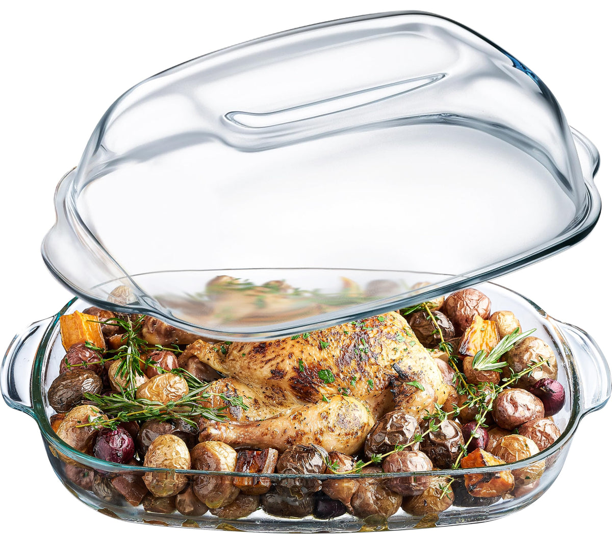 SIMAX casserole dish with 8-quart capacity, oven-ready for table-ready servings.