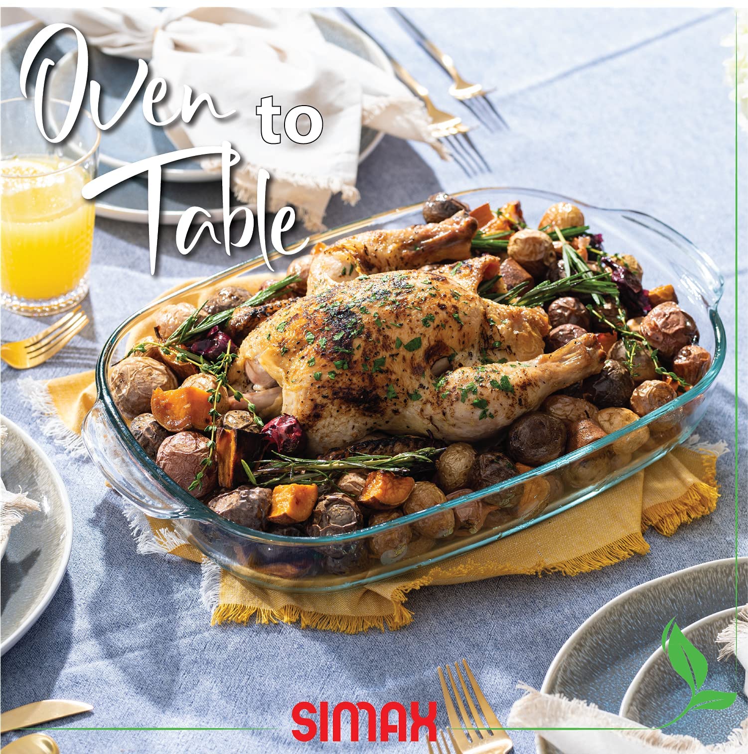 SIMAX dome lid doubles as roasting pan and serving dish for easy meals.