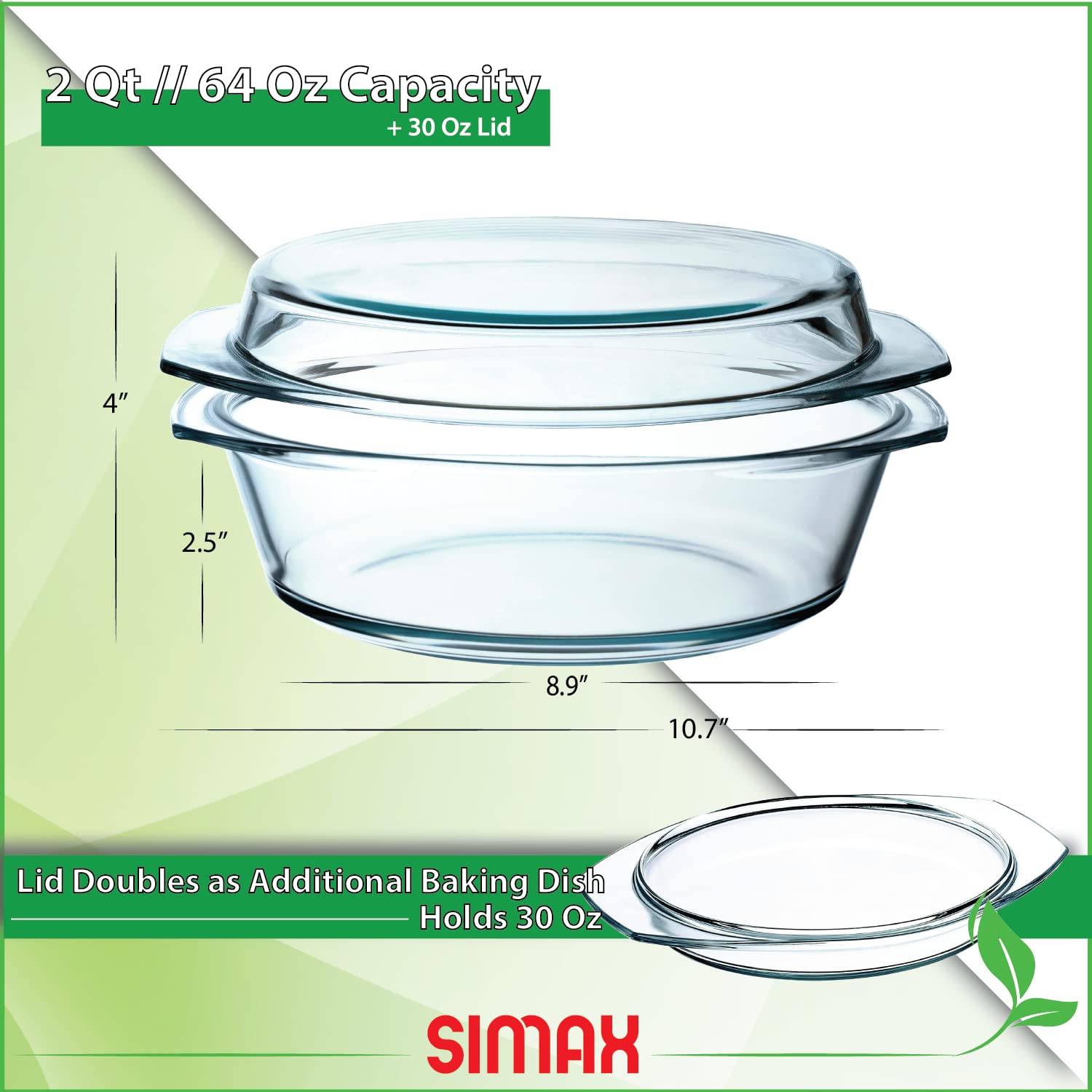 SIMAX glass casserole dish with tight lid preserves moisture during cooking