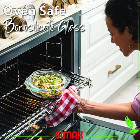 SIMAX dish withstands high heat for baking and reheating.