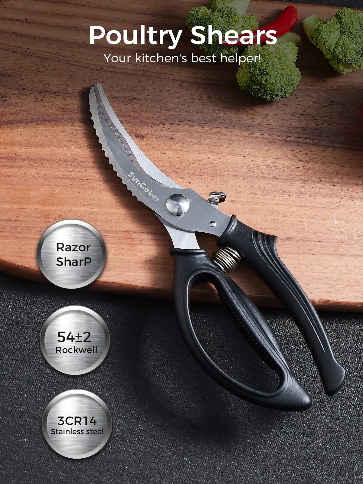 SimCoker poultry shears safety lock keeps blades safely stowed