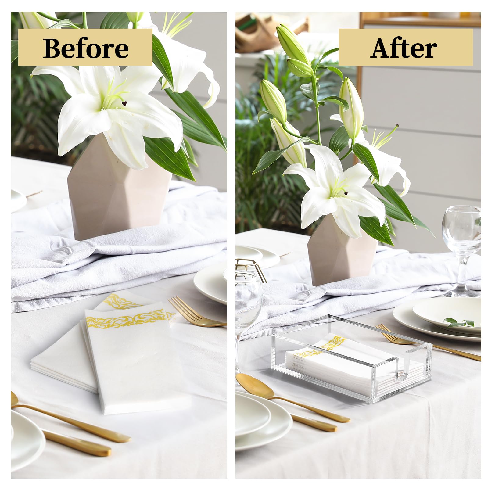 Simetufy acrylic napkin holder stores up to 32 towels for events.