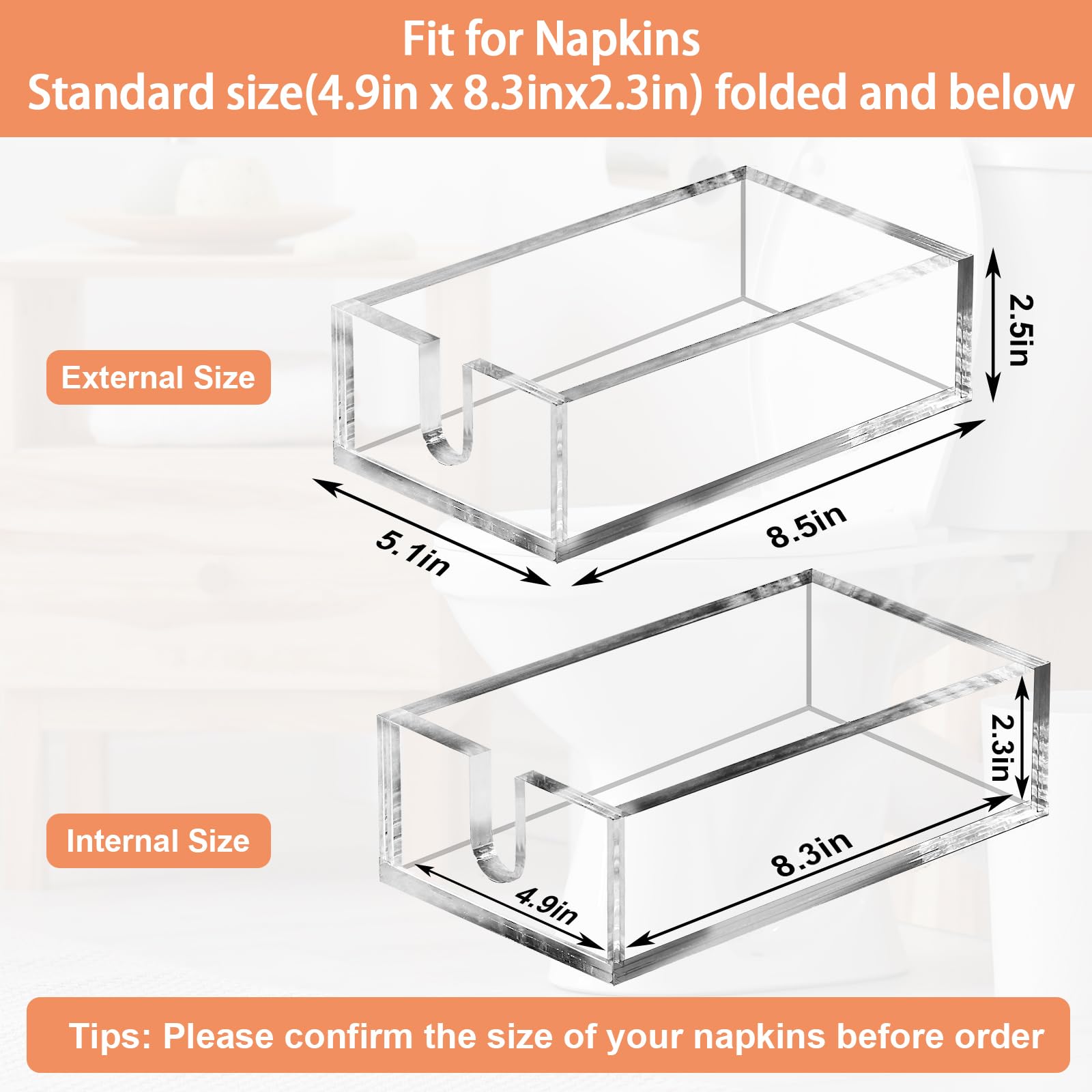 Simetufy acrylic napkin holder side opening for easy filling and quick access.
